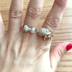 Set of 2 rings - mouse and bow crystal ring